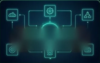 Glowing digital workflow network diagram